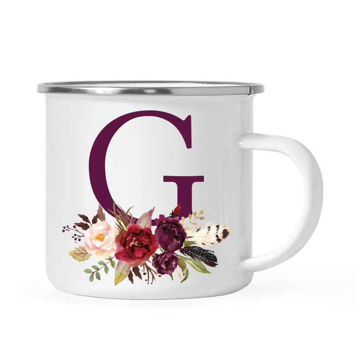 Andaz Press 11oz Bohemian Fall Autumn Burgundy Marsala Floral Flower and Feathers Arrangement Monogram Campfire Coffee Mug-Set of 1-Andaz Press-A-