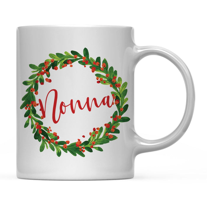 Andaz Press 11oz Christmas Red Berries Green Leaves Floral Wreath Coffee Mug-Set of 1-Andaz Press-Aunt-