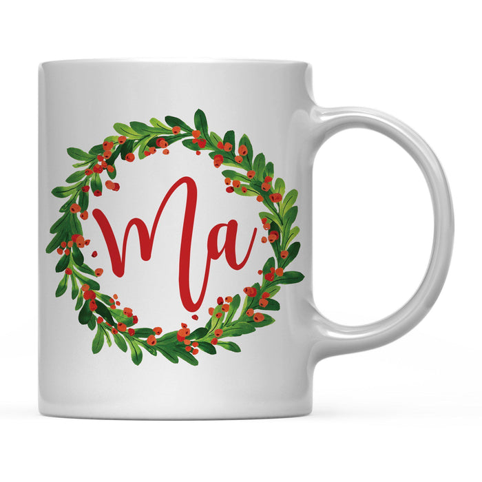 Andaz Press 11oz Christmas Red Berries Green Leaves Floral Wreath Coffee Mug-Set of 1-Andaz Press-Aunt-