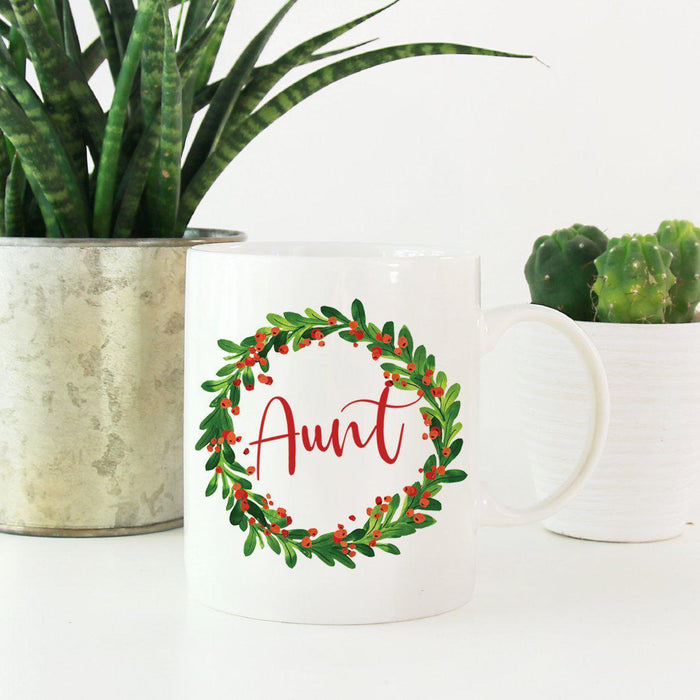Andaz Press 11oz Christmas Red Berries Green Leaves Floral Wreath Coffee Mug-Set of 1-Andaz Press-Aunt-