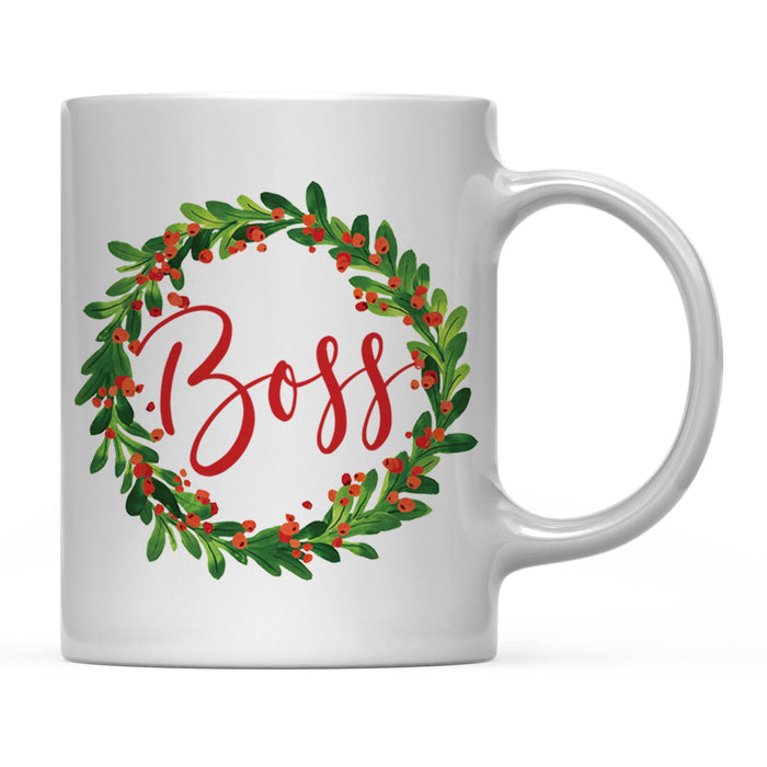 Andaz Press 11oz Christmas Red Berries Green Leaves Floral Wreath Coffee Mug-Set of 1-Andaz Press-Aunt-
