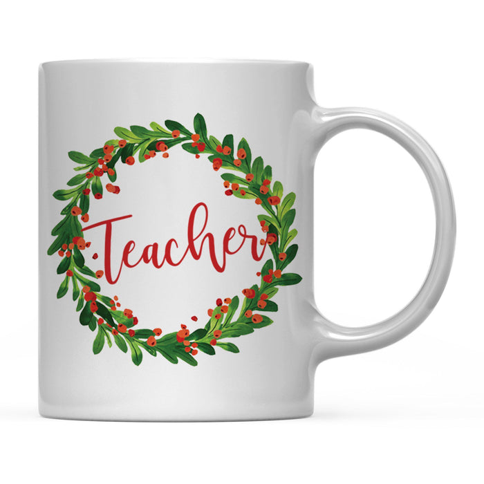 Andaz Press 11oz Christmas Red Berries Green Leaves Floral Wreath Coffee Mug-Set of 1-Andaz Press-Teacher-