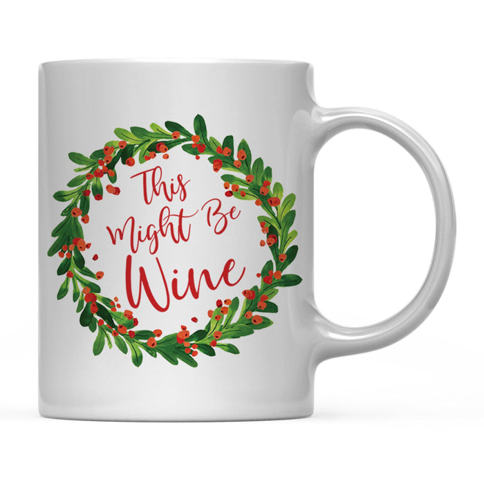 Andaz Press 11oz Christmas Red Berries Green Leaves Floral Wreath Coffee Mug-Set of 1-Andaz Press-This Might be Wine-