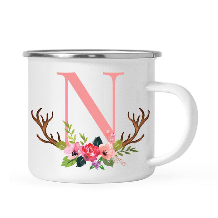 Andaz Press 11oz Deer Antler Floral Flowers Monogram Campfire Coffee Mug-Set of 1-Andaz Press-A-