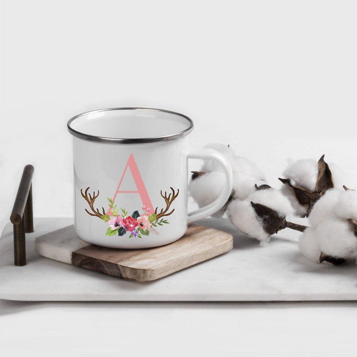 Andaz Press 11oz Deer Antler Floral Flowers Monogram Campfire Coffee Mug-Set of 1-Andaz Press-A-