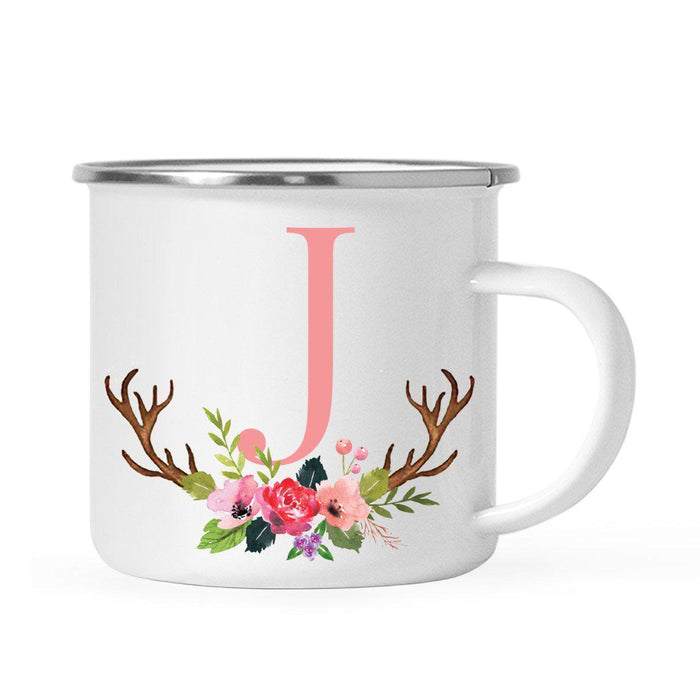 Andaz Press 11oz Deer Antler Floral Flowers Monogram Campfire Coffee Mug-Set of 1-Andaz Press-J-