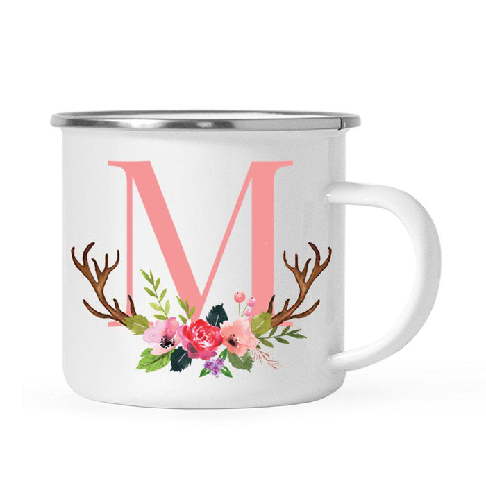 Andaz Press 11oz Deer Antler Floral Flowers Monogram Campfire Coffee Mug-Set of 1-Andaz Press-M-