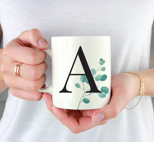 Andaz Press 11oz Eucalyptus Leaves Greenery Monogram Coffee Mug-Set of 1-Andaz Press-A-