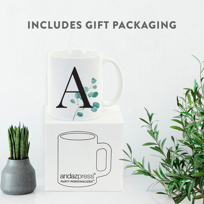 Andaz Press 11oz Eucalyptus Leaves Greenery Monogram Coffee Mug-Set of 1-Andaz Press-A-