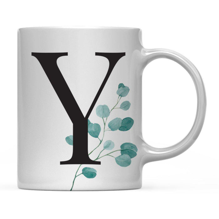 Andaz Press 11oz Eucalyptus Leaves Greenery Monogram Coffee Mug-Set of 1-Andaz Press-Y-