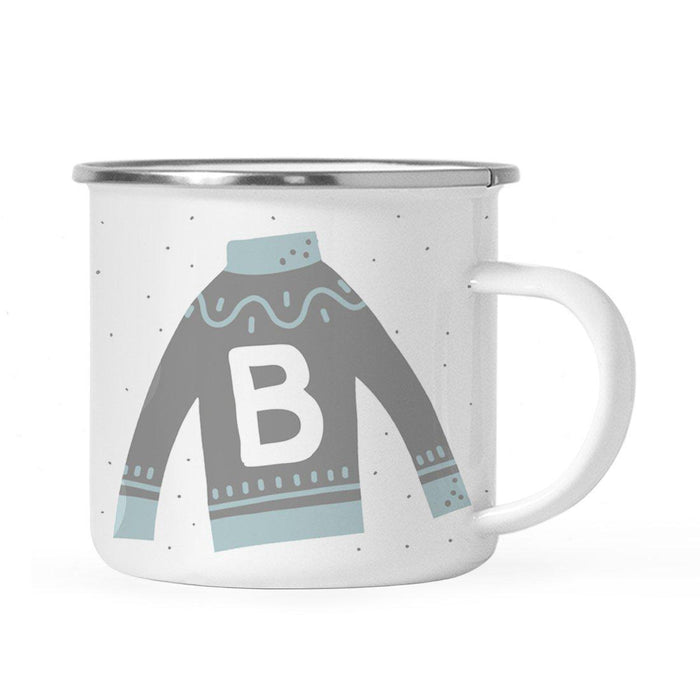 Andaz Press 11oz Gray Blue Ugly Holiday Sweater Monogram Campfire Coffee Mug-Set of 1-Andaz Press-B-