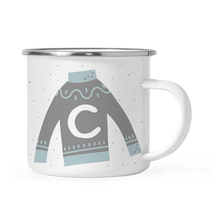 Andaz Press 11oz Gray Blue Ugly Holiday Sweater Monogram Campfire Coffee Mug-Set of 1-Andaz Press-C-