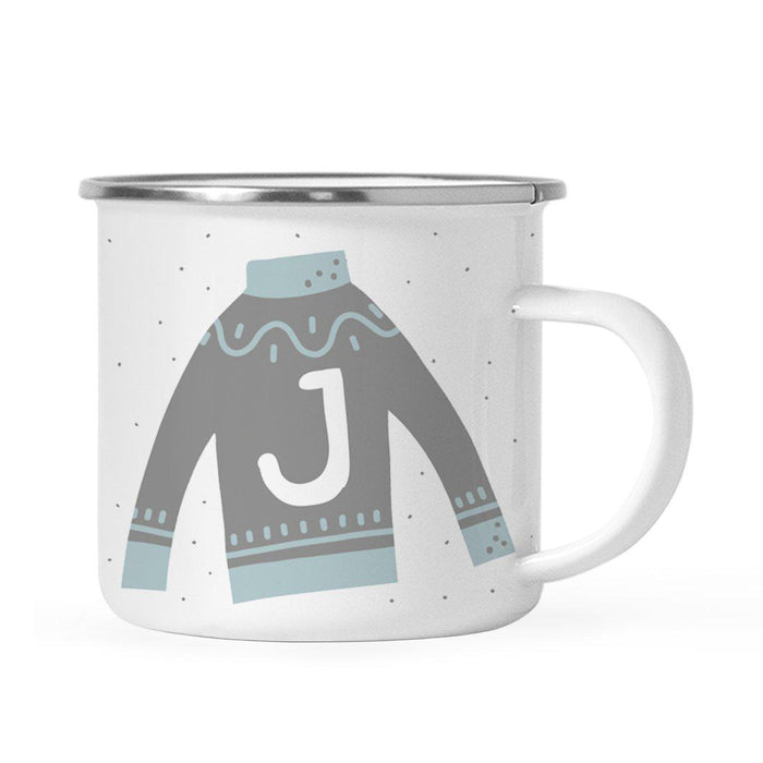 Andaz Press 11oz Gray Blue Ugly Holiday Sweater Monogram Campfire Coffee Mug-Set of 1-Andaz Press-J-