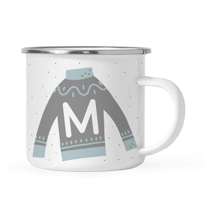 Andaz Press 11oz Gray Blue Ugly Holiday Sweater Monogram Campfire Coffee Mug-Set of 1-Andaz Press-M-
