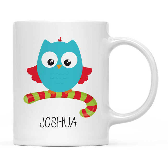 Andaz Press 11oz Personalized Christmas Owl And Gnome Coffee Mug-Set of 1-Andaz Press-Aqua Owl with Candy Cane-
