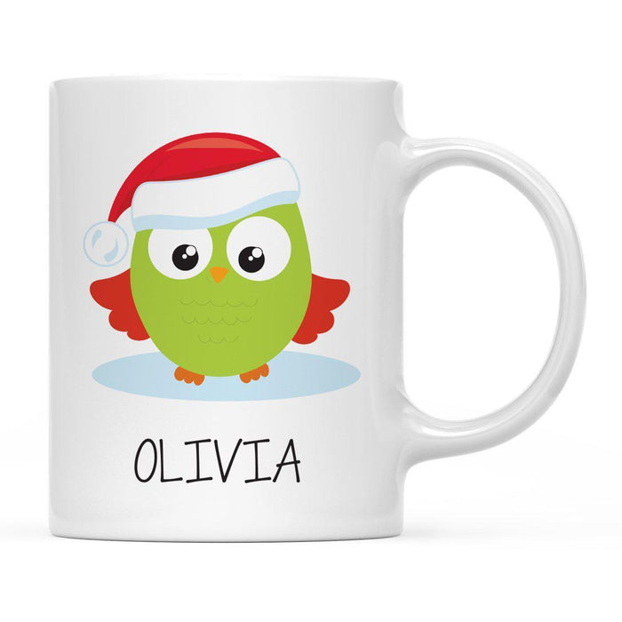 Andaz Press 11oz Personalized Christmas Owl And Gnome Coffee Mug-Set of 1-Andaz Press-Green Owl with Red Santa Hat-