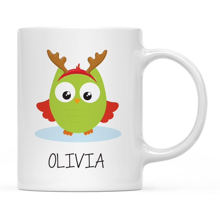 Andaz Press 11oz Personalized Christmas Owl And Gnome Coffee Mug-Set of 1-Andaz Press-Green Owl with Reindeer Antlers-