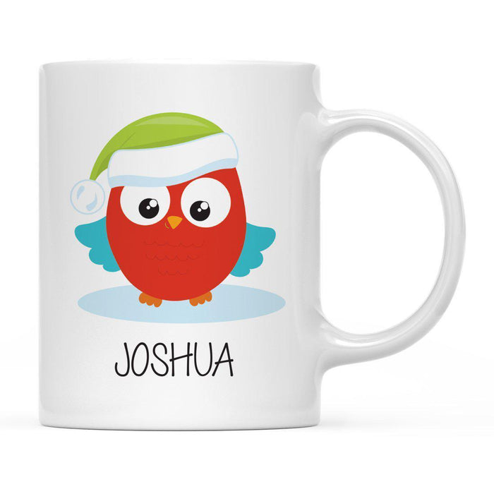 Andaz Press 11oz Personalized Christmas Owl And Gnome Coffee Mug-Set of 1-Andaz Press-Red Owl with Green Santa Hat-