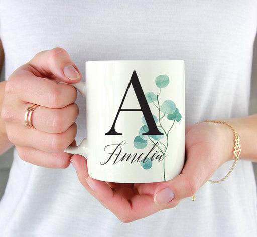 Andaz Press 11oz Personalized Eucalyptus Leaves Greenery Monogram Coffee Mug-Set of 1-Andaz Press-