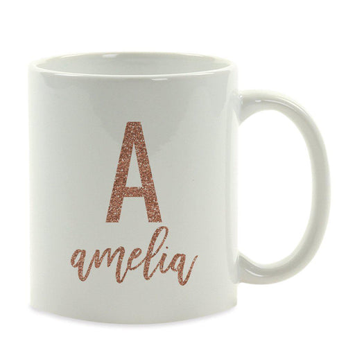 Andaz Press 11oz Personalized Rose Gold Faux Glitter Monogram Coffee Mug-Set of 1-Andaz Press-Custom Letter Name-