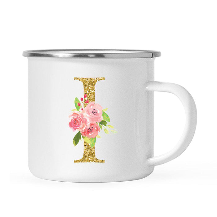 Andaz Press 11oz Pink Roses Faux Gold Glitter Monogram Campfire Coffee Mug-Set of 1-Andaz Press-A-
