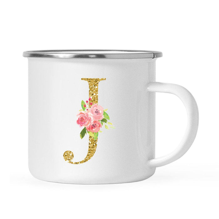 Andaz Press 11oz Pink Roses Faux Gold Glitter Monogram Campfire Coffee Mug-Set of 1-Andaz Press-A-