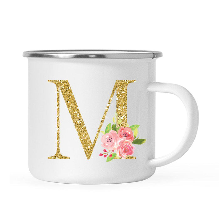 Andaz Press 11oz Pink Roses Faux Gold Glitter Monogram Campfire Coffee Mug-Set of 1-Andaz Press-A-