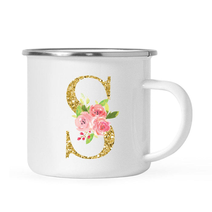 Andaz Press 11oz Pink Roses Faux Gold Glitter Monogram Campfire Coffee Mug-Set of 1-Andaz Press-A-