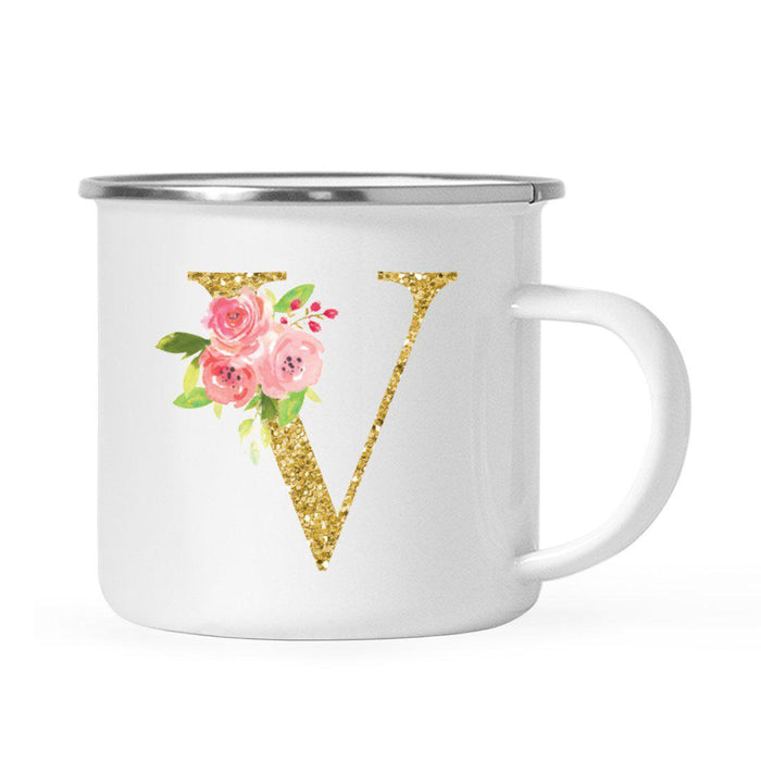 Andaz Press 11oz Pink Roses Faux Gold Glitter Monogram Campfire Coffee Mug-Set of 1-Andaz Press-A-