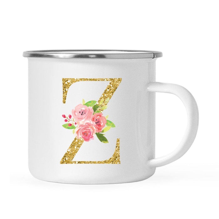 Andaz Press 11oz Pink Roses Faux Gold Glitter Monogram Campfire Coffee Mug-Set of 1-Andaz Press-A-