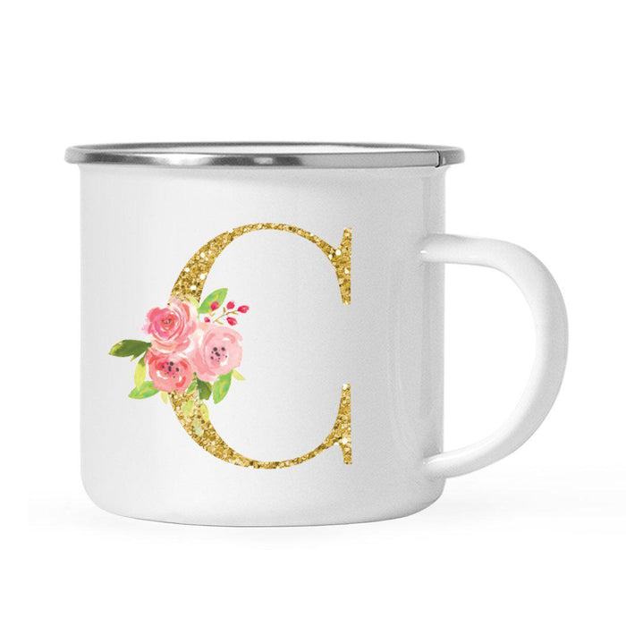 Andaz Press 11oz Pink Roses Faux Gold Glitter Monogram Campfire Coffee Mug-Set of 1-Andaz Press-C-