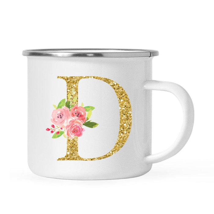 Andaz Press 11oz Pink Roses Faux Gold Glitter Monogram Campfire Coffee Mug-Set of 1-Andaz Press-D-