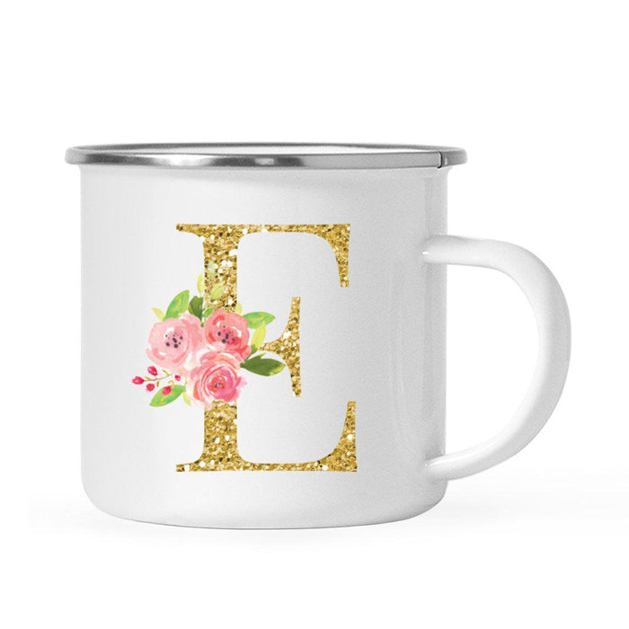 Andaz Press 11oz Pink Roses Faux Gold Glitter Monogram Campfire Coffee Mug-Set of 1-Andaz Press-E-