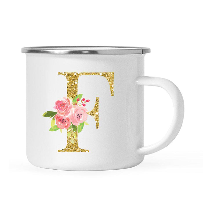 Andaz Press 11oz Pink Roses Faux Gold Glitter Monogram Campfire Coffee Mug-Set of 1-Andaz Press-F-