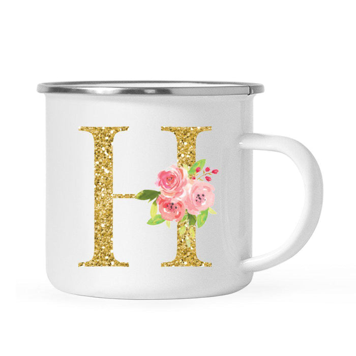 Andaz Press 11oz Pink Roses Faux Gold Glitter Monogram Campfire Coffee Mug-Set of 1-Andaz Press-H-