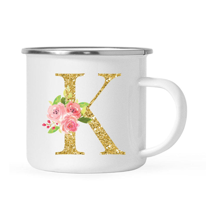 Andaz Press 11oz Pink Roses Faux Gold Glitter Monogram Campfire Coffee Mug-Set of 1-Andaz Press-K-