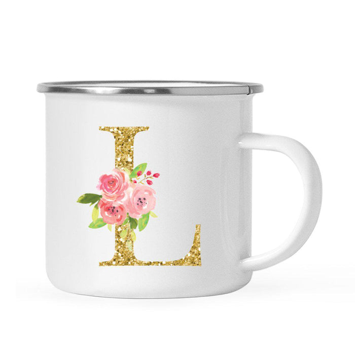 Andaz Press 11oz Pink Roses Faux Gold Glitter Monogram Campfire Coffee Mug-Set of 1-Andaz Press-L-