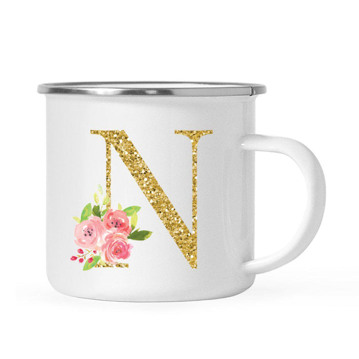 Andaz Press 11oz Pink Roses Faux Gold Glitter Monogram Campfire Coffee Mug-Set of 1-Andaz Press-N-