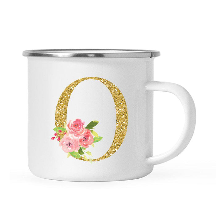 Andaz Press 11oz Pink Roses Faux Gold Glitter Monogram Campfire Coffee Mug-Set of 1-Andaz Press-O-