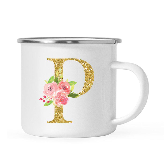 Andaz Press 11oz Pink Roses Faux Gold Glitter Monogram Campfire Coffee Mug-Set of 1-Andaz Press-P-