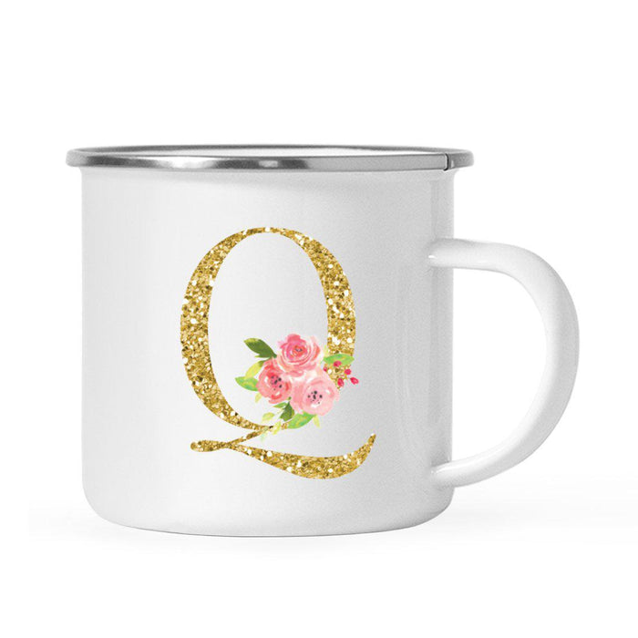 Andaz Press 11oz Pink Roses Faux Gold Glitter Monogram Campfire Coffee Mug-Set of 1-Andaz Press-Q-