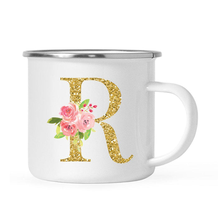 Andaz Press 11oz Pink Roses Faux Gold Glitter Monogram Campfire Coffee Mug-Set of 1-Andaz Press-R-