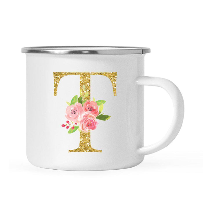 Andaz Press 11oz Pink Roses Faux Gold Glitter Monogram Campfire Coffee Mug-Set of 1-Andaz Press-T-
