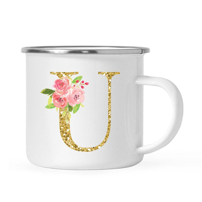 Andaz Press 11oz Pink Roses Faux Gold Glitter Monogram Campfire Coffee Mug-Set of 1-Andaz Press-U-