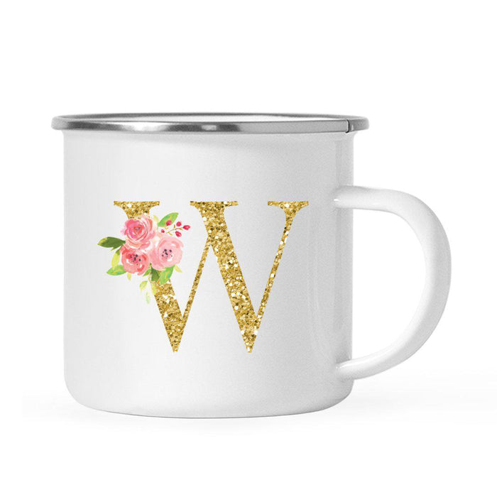 Andaz Press 11oz Pink Roses Faux Gold Glitter Monogram Campfire Coffee Mug-Set of 1-Andaz Press-W-