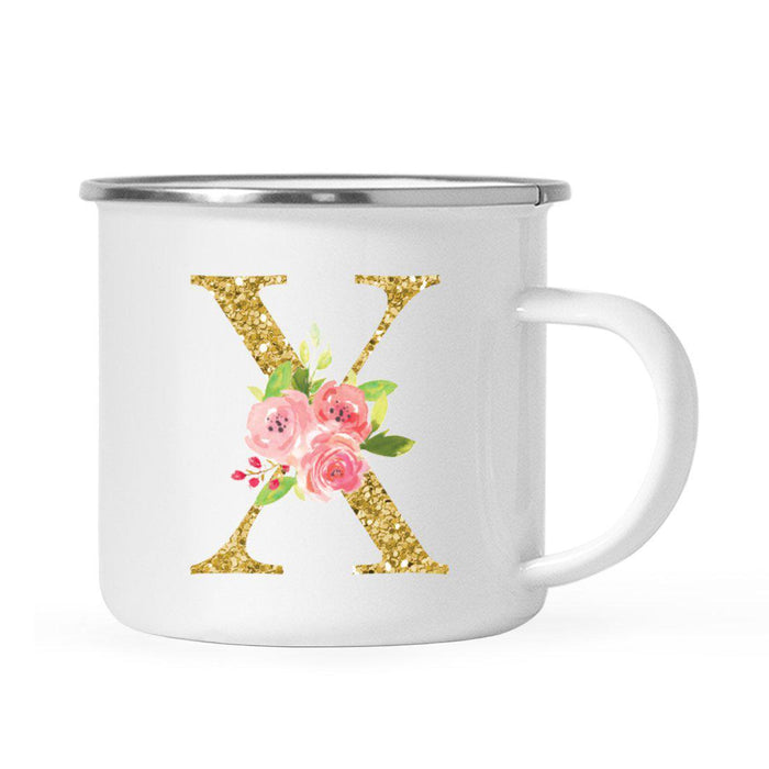 Andaz Press 11oz Pink Roses Faux Gold Glitter Monogram Campfire Coffee Mug-Set of 1-Andaz Press-X-
