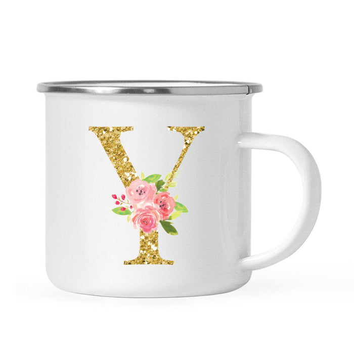 Andaz Press 11oz Pink Roses Faux Gold Glitter Monogram Campfire Coffee Mug-Set of 1-Andaz Press-Y-