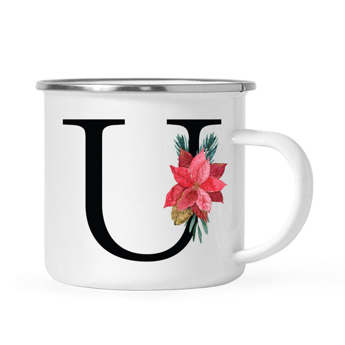 Andaz Press 11oz Red Poinsettia Flower Monogram Campfire Coffee Mug-Set of 1-Andaz Press-A-