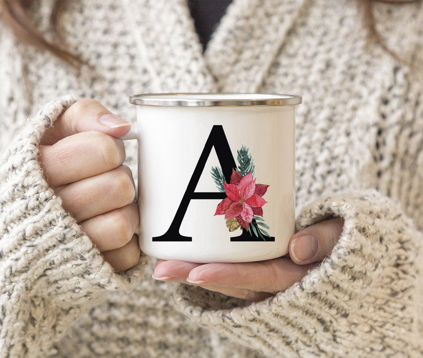 Andaz Press 11oz Red Poinsettia Flower Monogram Campfire Coffee Mug-Set of 1-Andaz Press-A-