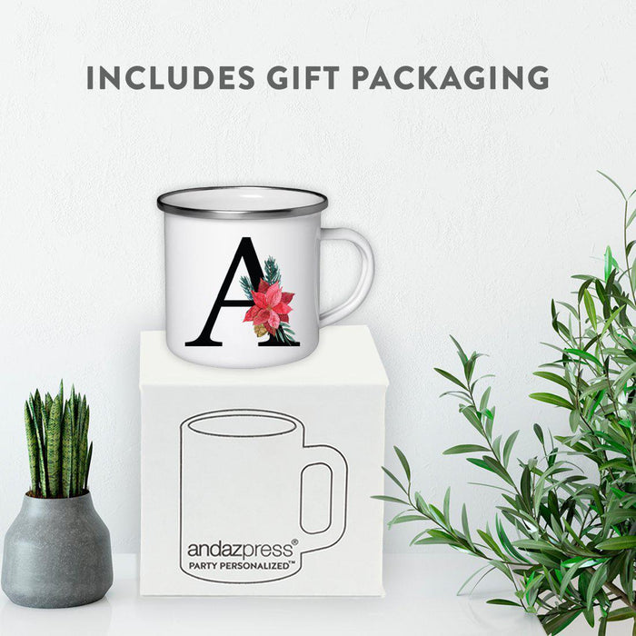 Andaz Press 11oz Red Poinsettia Flower Monogram Campfire Coffee Mug-Set of 1-Andaz Press-A-